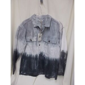 Easel Los Angeles Grey White Tie Dye Dip Dye Cotton Twill Shirt Jacket Small NWT